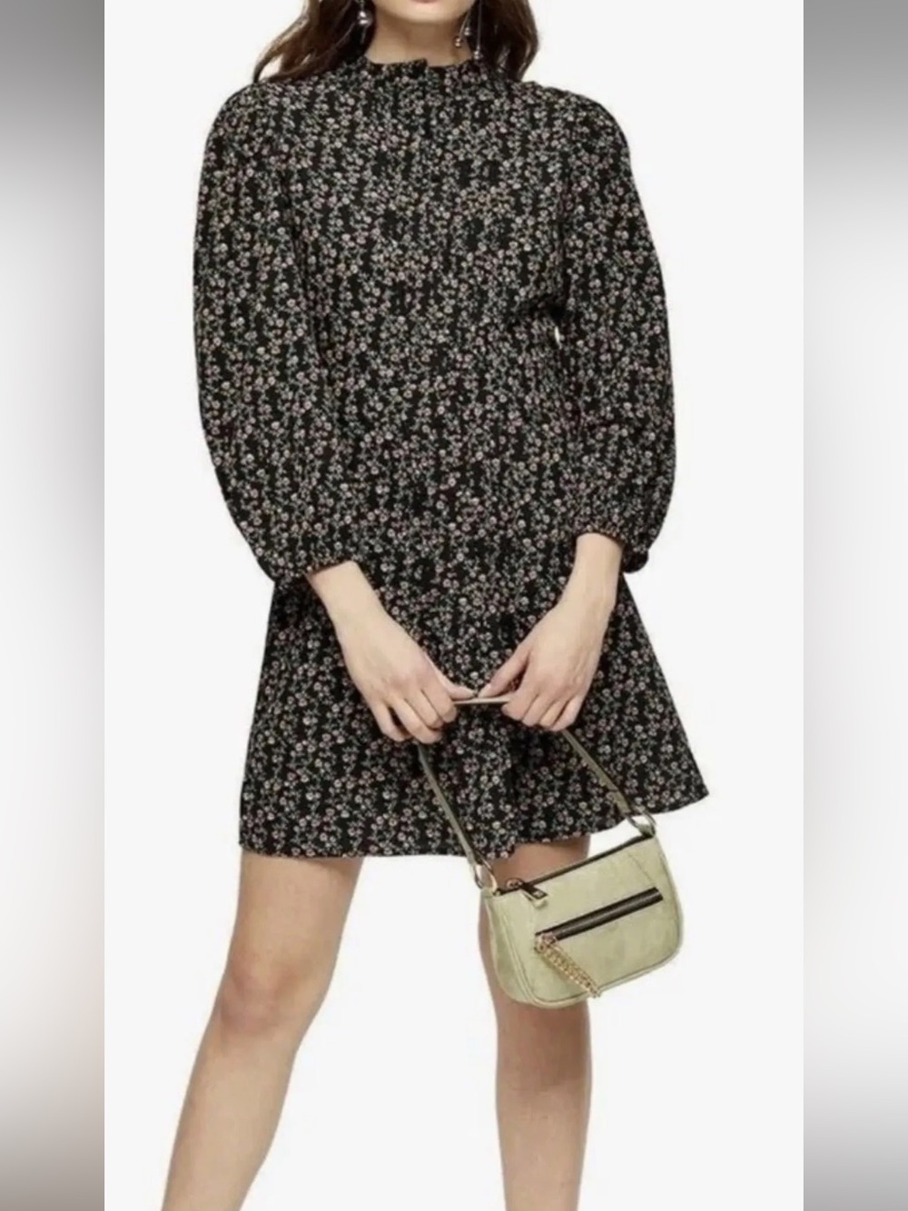#269- Topshop Black Floral Long-Sleeve Mini Dress